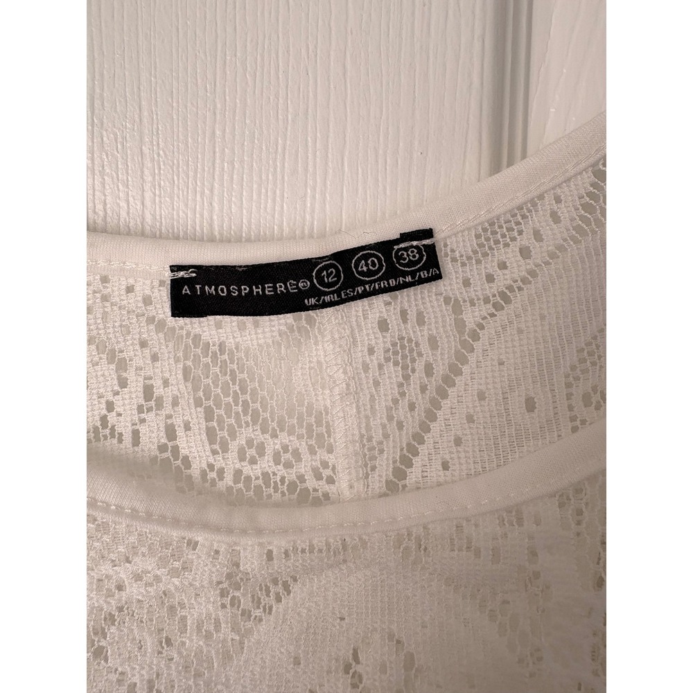 Atmosphere White Paisley Lace Camisole Pom Pom Trim Boho Chic Tank Top Size 12 - Picture 4 of 6